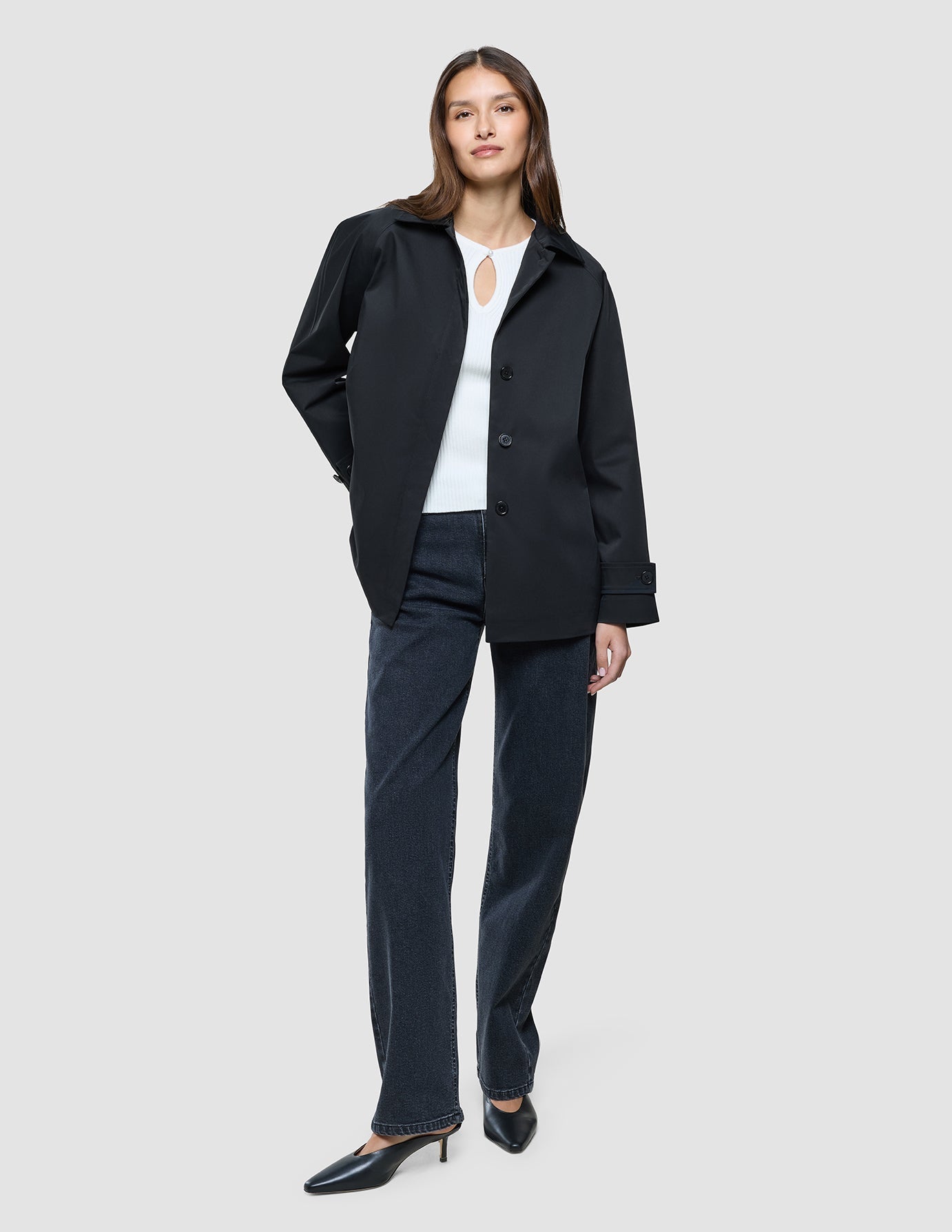 Women Waterproof Trench Coat Short Black